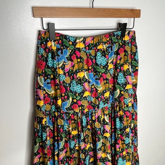 La Double J Tiered Maxi Skirt XL Black Floral Colorful Cotton Pockets Mantero - Picture 11 of 12
